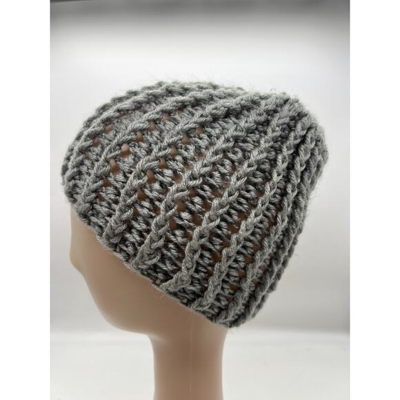 Chunky Knit Open Weave Gray Grey Beanie Knit Hat Outdoors Unisex XS - Picture 3 of 8